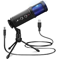 Jovial USB PC Recording Condenser Microphone - Blue LED, Adjustable Gain, Headphone Jack, Mute Control, Tripod Stand - Portable Pro Audio Condenser Desk Mic for Podcast Streaming Gaming
