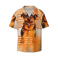 Cute Yorkshire Terrier Men's Summer Short-Sleeved Shirts, Casual Shirts, Loose Fit with Pockets