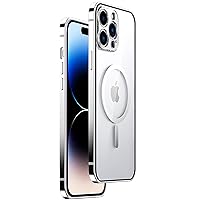 Case for iPhone 14/14 Plus/14 Pro /14 Pro Max, Transparent PC Back Stainless Steel Border Military-Grade Shockproof Case [Compatible with MagSafe] [Never Yellowing],Silver,iPhone14 Pro Max
