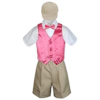 5pc Baby Toddler Boy Coral Red Vest Bow Tie Khaki Shorts Suit Cap S-4T (M:(6-12 months))
