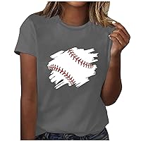 Baseball Mom Shirt Womens Funny Baseball Print Tee Tops Summer Casual Short Sleeve Crewneck Blouse for Going Out