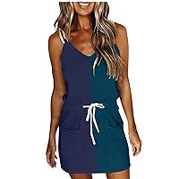 Women's Bohemian Flowy Swing Round Neck Glamorous Dress Sleeveless Knee Length Casual Loose-Fitting Summer Beach Print