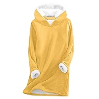 Womens Casual Winter Warm Fleece Sherpa Lined Hoodies Solid Pullover Hooded Sweatshirts Thick Pullover Jumper Tops