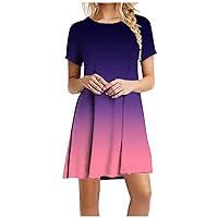 Women's Casual Dress Tie-dye Crewneck Short Sleeve Swing Dress Mini Dress Shirt Dress