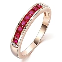 Unique Fashion Genuine Ruby Gemstone Solid 14K Rose Gold Diamond Engagement Wedding Engagement Ring Set for Women