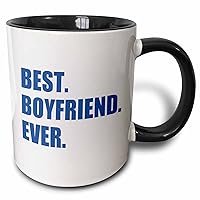 3dRose Dark Blue Best Boyfriend Ever Navy Text Anniversary Valentines Day Two Tone Mug, 11 oz, Multicolor