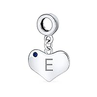 Personalized Initial Alphabet A-Z Simulated Blue Sapphire Crystal Accent Heart Shape Dangle Bead Charm .925 Sterling Silver For Women Teen European Bracelet Customizable