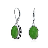 Boho Western Style Gemstone Oval Lever Back Drop Dangle Earrings For Women .925 Sterling Silver Semi Birthstone Colors