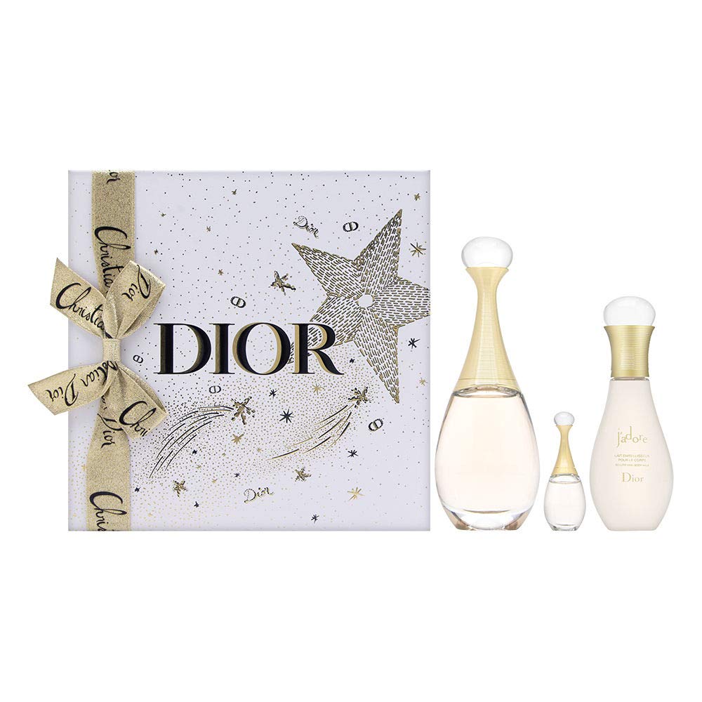 J'adore by Christian Dior for Women 3 Piece Set Includes: 3.4 oz Eau de Parfum Spray + 2.5 oz Beautifying Body Milk + 0.17 oz Eau de Parfum