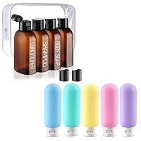 4 Pack 100ml TSA Approved Travel Size Containers Leak Proof Small Plastic Squeeze Bottles with Flip Cap and 5 Pack 3.4oz Refillable Cosmetic Containers Shampoo Conditioner Lotion Travel Essential