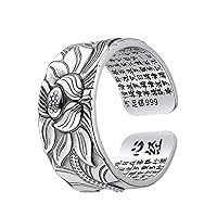Lotus Flower Open Finger Rings Sterling Silver 925 Retro Adjustable Rings Silver Plated Ring Buddhism Jewelry for Women Men