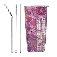 20oz Tumbler with Lid Purple Flowers Collage Printed Travel Coffee Mug Stainless Steel Vacuum Insulated Coffee Tumbler Cup for- Keep Hot Cold Drinks for Men Women