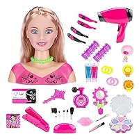 Makeup Hair Dressing Heads, Doll Head for Girls Hair Styling, Hairstyle Hair Makeup Doll Toys Hairdresser Pretend Play Hair Styling Head Kit for Kids Little Girls, Pink Doll