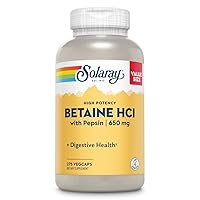 SOLARAY Betaine HCL with Pepsin, High Potency Hydrochloric Acid Formula, Healthy Digestion Supplement, Digestive Enzymes for Gut Health Support, 60-Day Guarantee (275 Servings, 275 Veg Caps)
