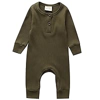 Kuriozud Newborn Infant Unisex Baby Boy Girl Button Solid Romper Bodysuit One Piece Jumpsuit Outfits Clothes