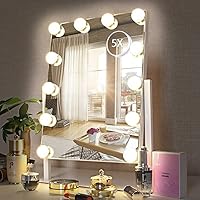 Hollywood Vanity Mirror with 12 Dimmable Bulbs Lights , Three Color Lighting Modes, and 5X Magnification , Smart Touch Control, 360°Rotation (White,Gift Box)