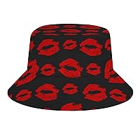 Bucket Hats for Women Red Lips Black Summer Unisex Sun Protection Fashion Bucket Printed Sun Cap (Packable,Fashionable,Breathable,Comfortable,Lightweight) Outdoor Fisherman Hat for Women and Men Teen