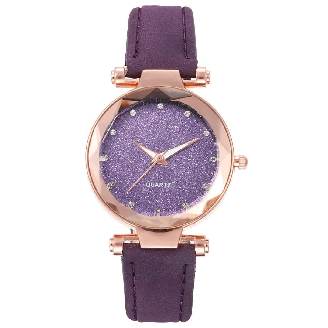 Gierzijia Women's Watch, Fashion Star Sky Exquisite Diamond Retro Leather Strap Quartz Ladies Watch