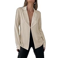 Cicy Bell Women's Long Sleeve Satin Shirts Sexy V Neck Hook and Eye Office Casual Business Tops