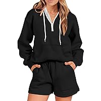 Women's Two Piece Lounge Outfits Pullover Tracksuit Set Half Zip Sweatshirt & Shorts Sweatsuit Activewear 2023 Fall