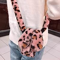 Omorro Compatible with iPhone 12 Case for Women Girls Plush Rabbit Case Soft Warm Fluffy Furry Bunny Ear Fur Case with Crossbody Neck Chain Protective Bling Crystal Diamond Leopard Case