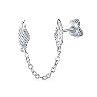 Delicate Spiritual Guardian Angel Wing Feather Stud Earrings Cartilage Ear Lobe And Bangle Cuff Bracelet For Women Teen .925 Sterling Silver