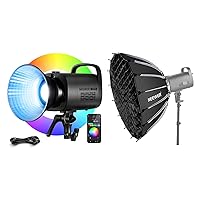 NEEWER CB100C 130w RGB LED Video Light with 26inch/65cm Parabolic Softbox, APP/2.4G Control 360° Full Color 2700K-6500K 27000lux/m COB Bowens Continuous Output Lighting TLCI/CRI97+ 17 Scenes