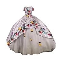 Colorful Flower Pattern Designer Off The Shoulder Ball Gown Wedding Party Quinceanera Dresses Satin Beading 2024