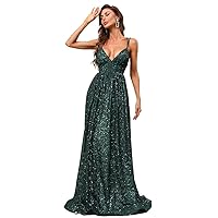 Dresses for Women - Backless Sequin Floor Length Formal Dress (Color : Dark Green, Size : X-Large)