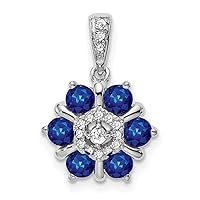 14k White Gold Sapphire and Diamond Floral Pendant - 18.4mm