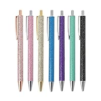 RAYNAG Set of 7 Glitter Ballpoint Pens Retractable Black Ink Pens Metal Medium Point Ballpoint Pen, A set of 7 colors
