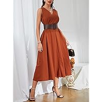 Dresses for Women Women's Dress Solid Seam Front Belted Tank Dress Dresses (Color : Burnt Orange, Size : Medium)