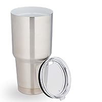 Ceramic Wine Tumbler with Lid 30oz, Double Wall Vacuum Insulated Tumbler for Cold & Hot Drinks, Lightweight Tumbler with Leak Proof Cap, Wide Mouth, BPA Free Mug with Bottom Grip (Silver)