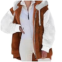 Women's Faux Fur Coat Fashion Plush Zipper Long Sleeve Hooded Stitching Warm Sweater Tops Coat Winter Jacket, S-3XL