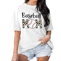 Irisbell Baseball Mom Shirt Cotton Summer Tops for Women Trendy Crewneck Short Sleeve Tshirts Casual Graphic Blouse Tees