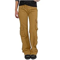 YZHM Cargo Pants for Women with Pockets, Womens Tactical Pants Mid Rise Outdoor Hiking Pants Straight Leg Parachute Pants