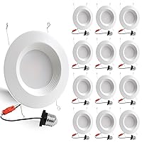 Energetic Dimmable LED Recessed Lights 5/6 Inch, Cool White 4000K, 13W=150W, 1000LM, Energy Star & ETL, 12 Pack LED Downlight, Simple Retrofit Installation, Baffle Trim, Damp Rated