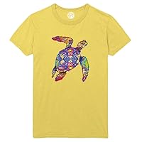 Colorful Sea Turtle Printed T-Shirt - Yellow - 4XLT