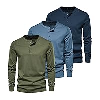 3Pcs Sets Cotton Henley Collar T-Shirt Men Solid Color Long Sleeve Male T-Shirt Autumn Casual Spring Summer Man Tops