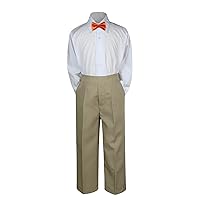 3pc Formal Baby Teens Boys Orange Bow Tie Khaki Pants Sets Suits S-7 (S:(0-6 months))