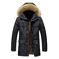 Mens Down Jacket Parka Down Coat Jacket Puffer Male Winter Warm Plush Solid Pocket Coat Stand