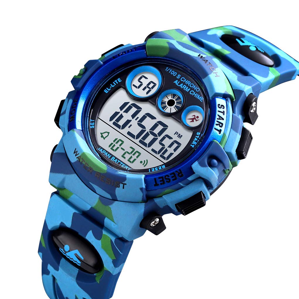 Tonnier Watch Kids Sports Watch Multi Function Digital Watches Colorful LED Display Waterproof Wristwatches for Children with PU Band