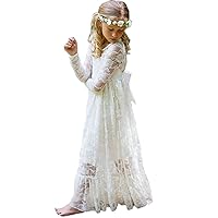 Fancy Ivory White Lace Boho Rustic Flower Girl Communion Party Dresses 2-14 Year Old