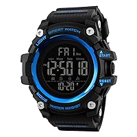 FeiWen Men's Large Dial Digital Sports Watch Plastic Case Rubber Band Outdoor Military 50M Waterproof Electronic LED Multifunction Watch