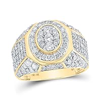 The Diamond Deal 10kt Yellow Gold Mens Round Diamond Oval Ring 3 Cttw