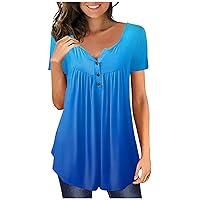 Women's Short-Sleeve Loose Blouses Casual Plus Size Tunic T Shirt Button Collar Short Sleeve Pullover Top