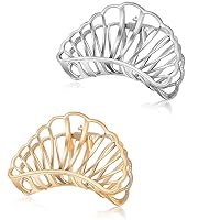 Metal Hair Clips Hairgrip Strong Jaw Clips Clamps Non-Slip Hair Barrette For Women Thick Hair (Fan Silver+Fan Pale Gold)