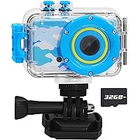 Kids Waterproof Camera Underwater Camera Toys for Girls Boys Age 3-8, 1080P Toddler Video Camera Gift - Children Portable Sports Camcorder for Outdoor Riding Skating Jumping with 32GB SD Card