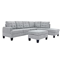 LLC 3 Piece Modern Reversible Sectional Sofa Couch with Chaise and Ottoman, Large, Grey