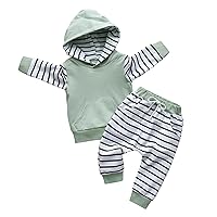 Toddler Infant Baby Boy Clothes Striped Long Sleeve Hoodie Tops Sweatsuit Pants Outfit Set